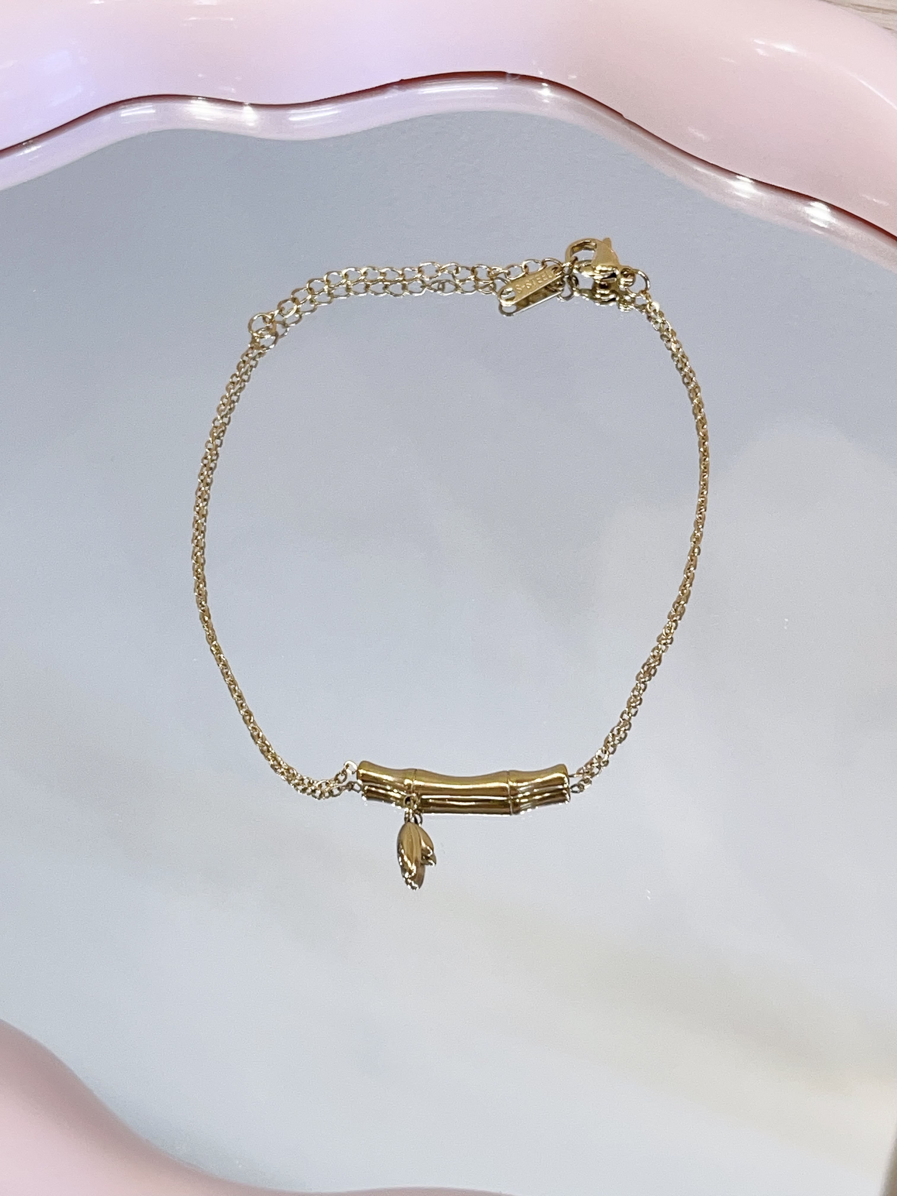 短竹节叶子钛钢脚链