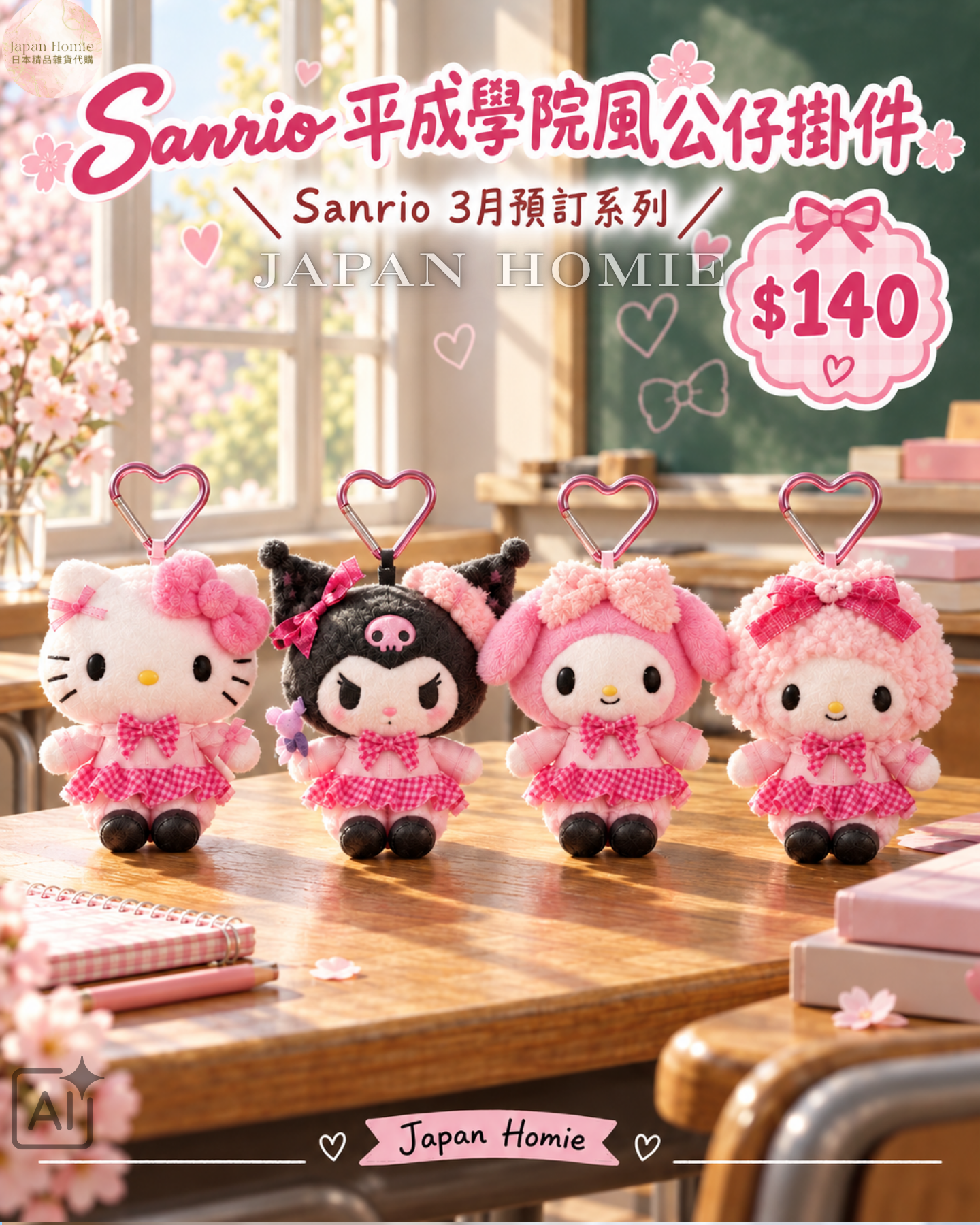預訂 | Sanrio 平成學院風系列公仔掛件 