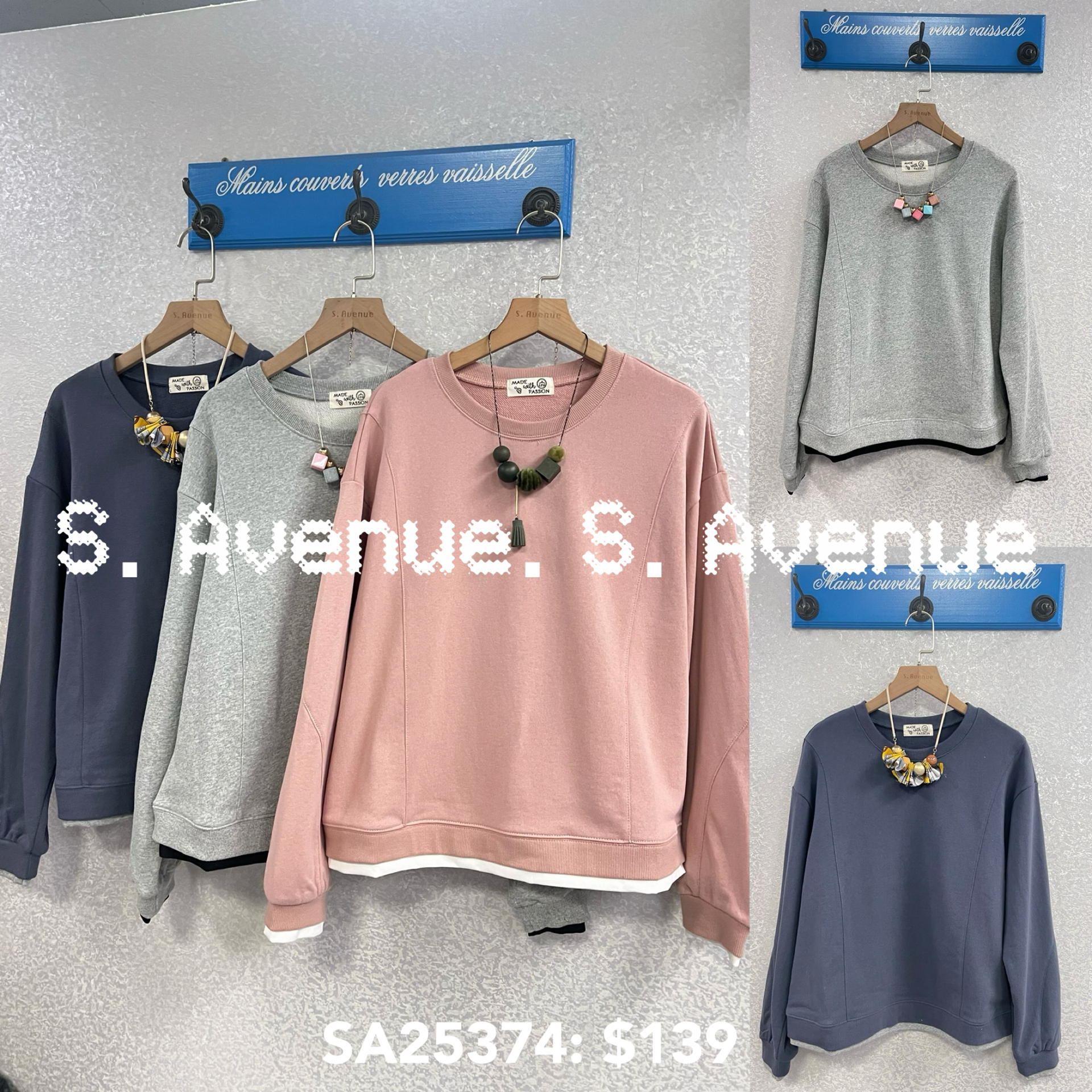 SA25374: 長袖假兩件有駁骨衞衣