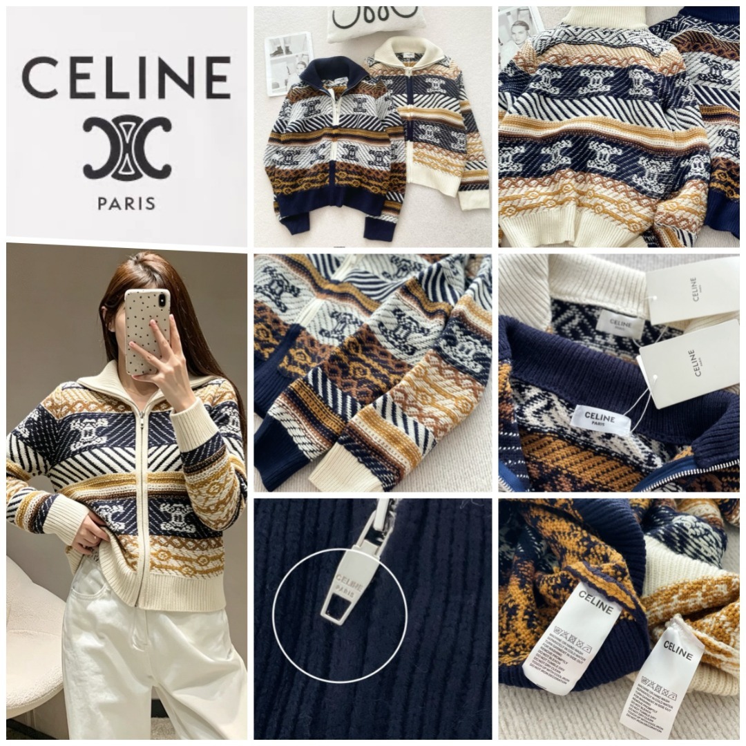 Celine Fair Isle Zip Knit Cardigan 費爾島翻領拉鍊針織開衫