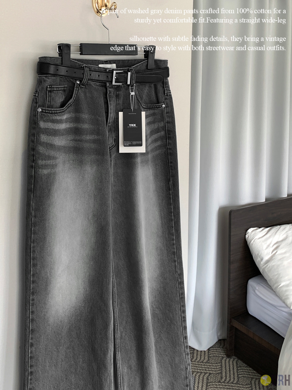 【100%保證韓國直送】復古黑藍貓鬚洗水半寬鬆直腳牛仔褲 👖 [1 color] RL114575