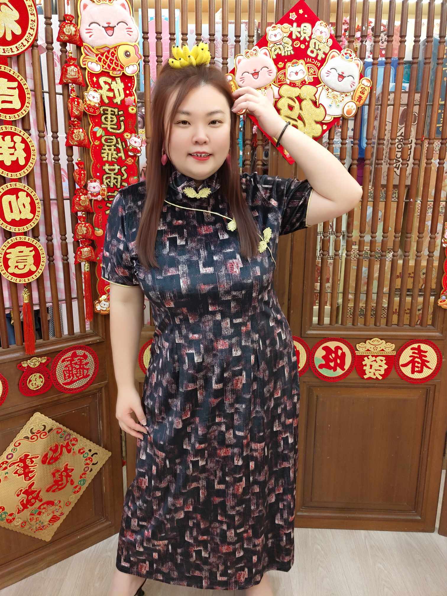 NBC01 TW#5670 民国风格子长款旗袍