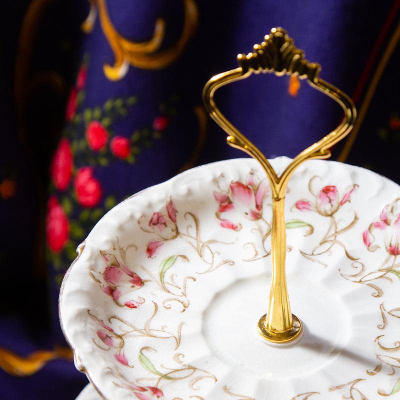 Vintage Pre-1960s Chapmans Made In England Hand-painted Floral Three Tiered Afternoon Tea Stand (EA1615)