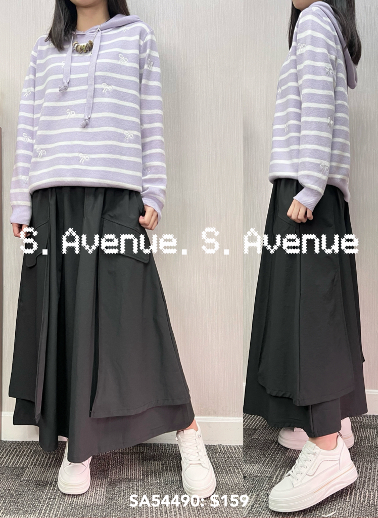 SA54490: 長袖有帽間條繡蝴蝶結冷top