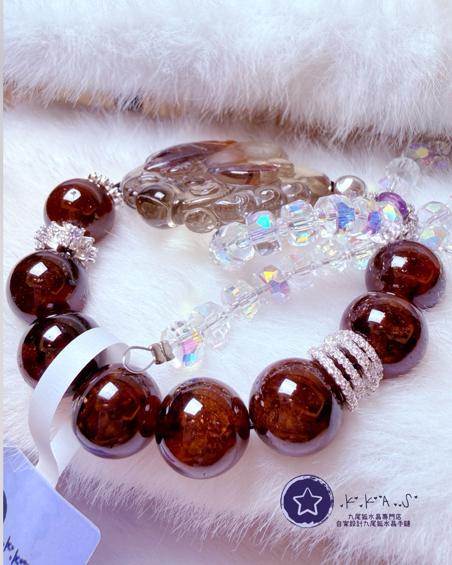 K00099 紅膠花 扇子九尾狐 自家設計手鏈