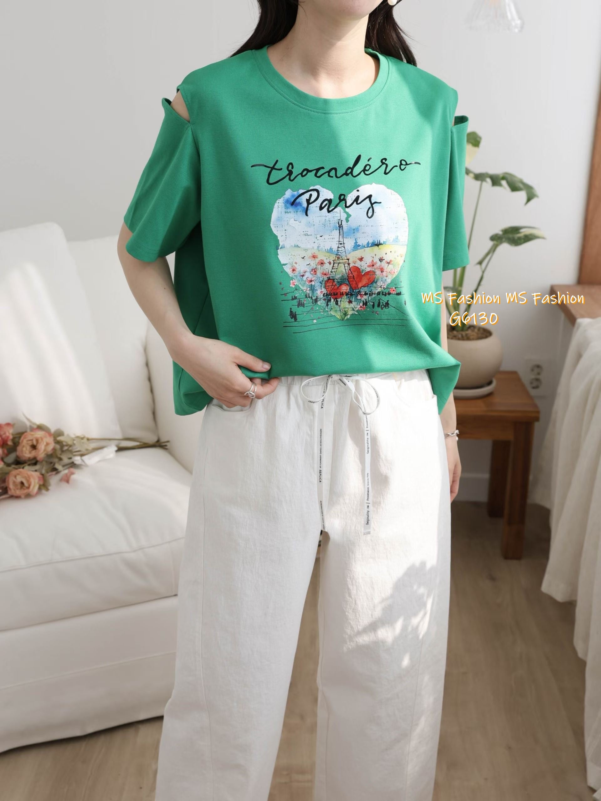 G6130 韓國🇰🇷靚色靚print露肩top