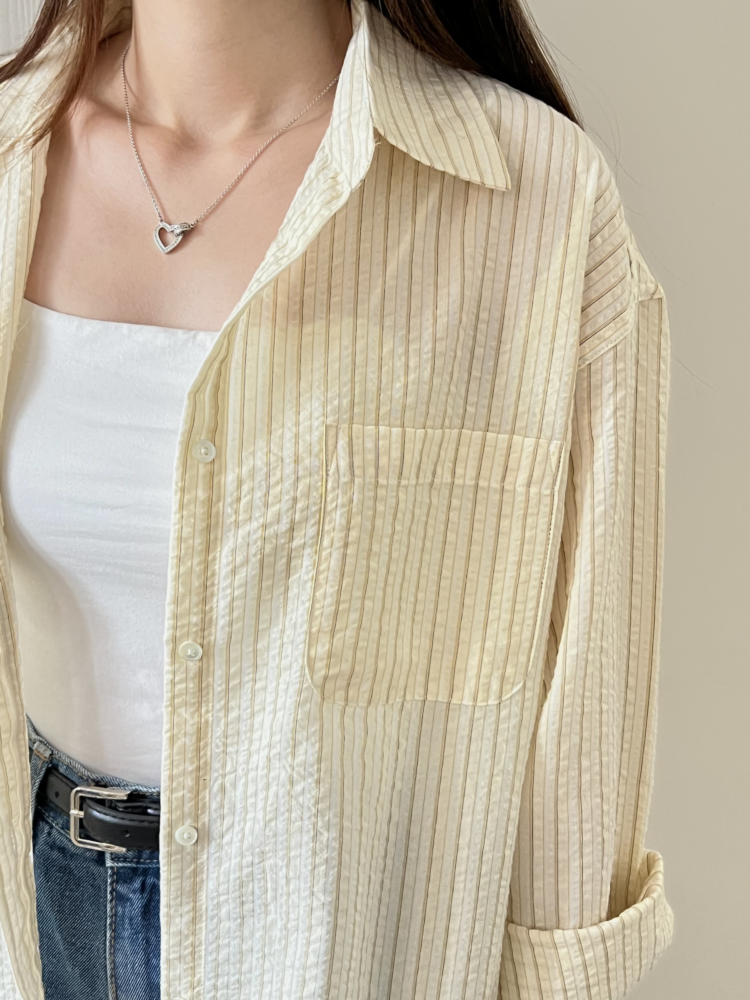 檸檬皺皺條紋恤衫 免熨