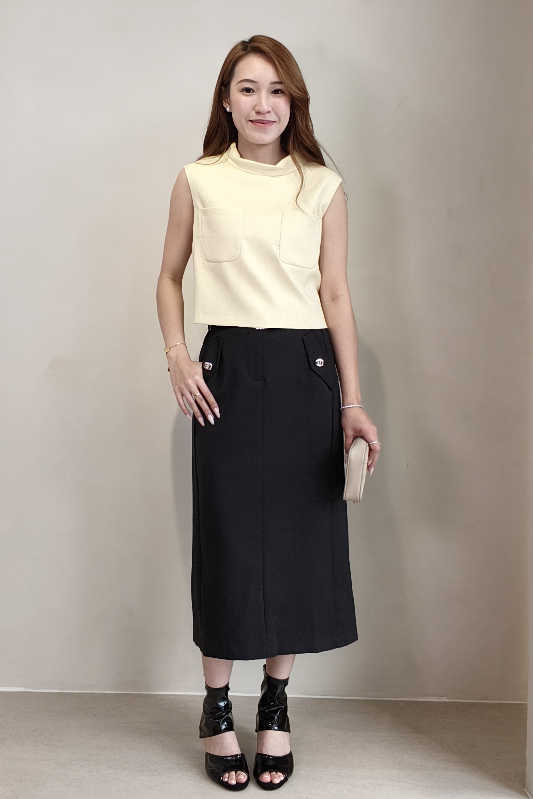 12241330 Victoria Belted Pencil Midi Skirt