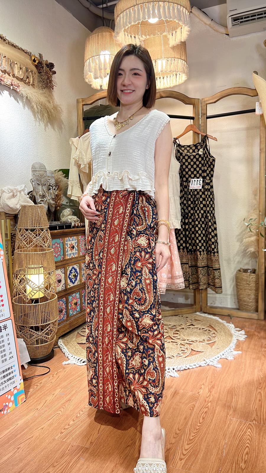 3116 Vintage Blockprint Wrap Skirt 36"