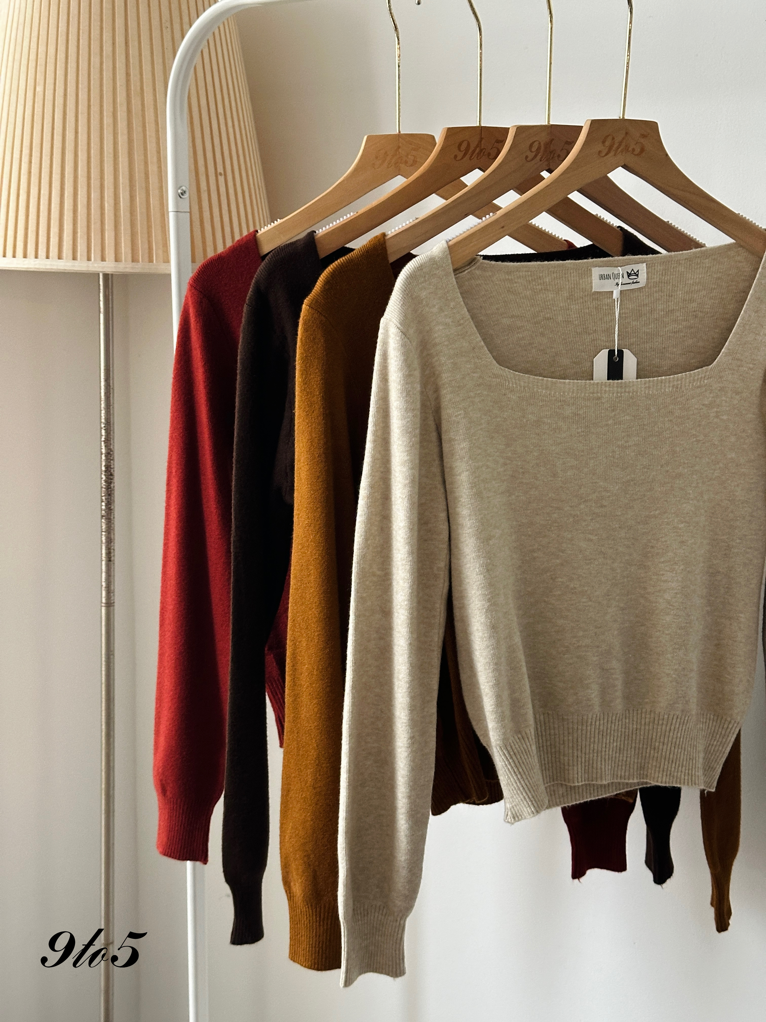 T3910 Long Sleeve Square Neck Knit Top - 5 Colors