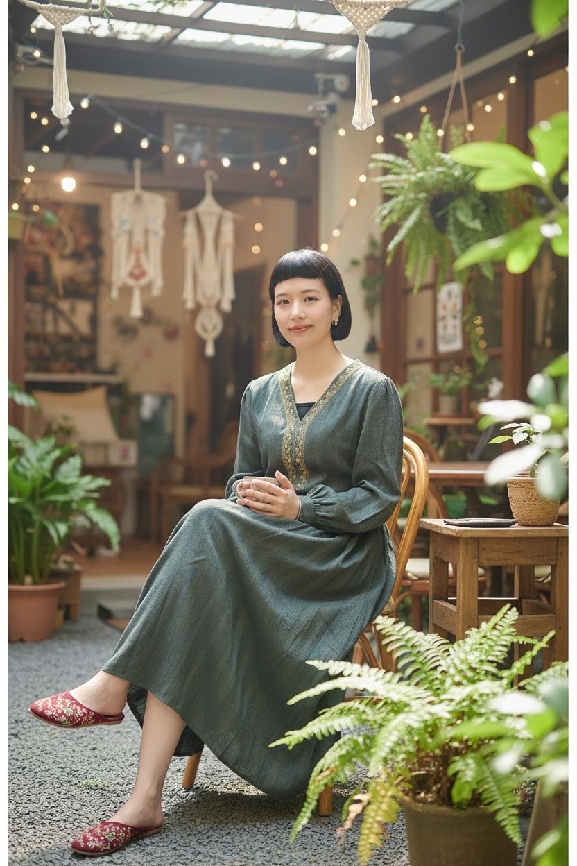 Crocodile Green Diamond Pattern Cloth V-neck Long-sleeve OP 47" #1073