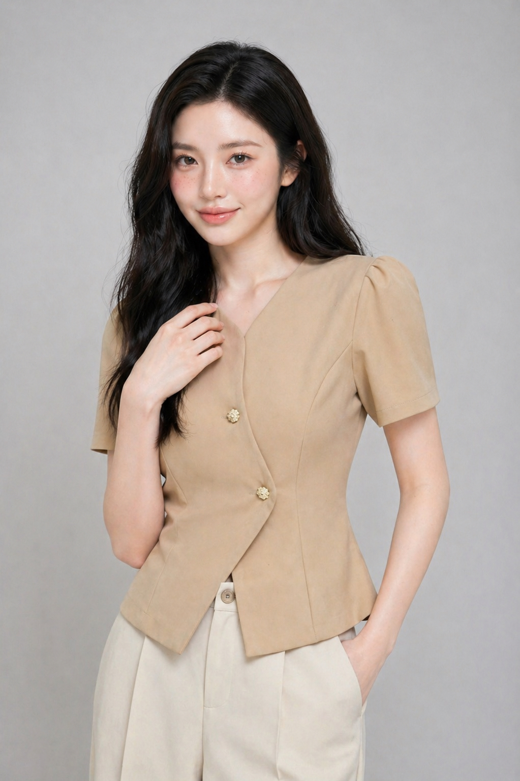 308111 Soft Sculpt Button Blouse