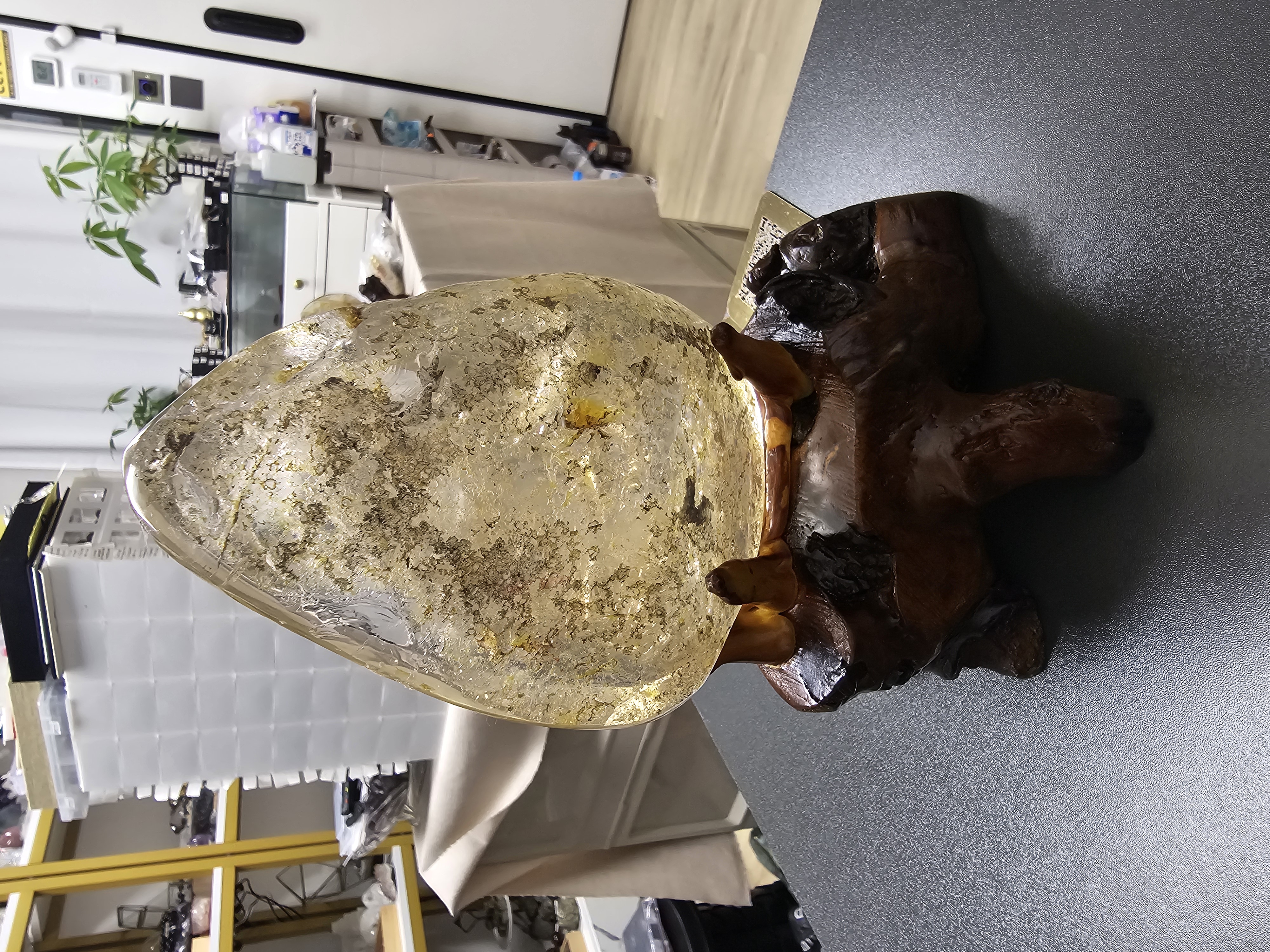 (收藏級) 暴力黃財神黃膠花水晶擺件 (No.YJS003)