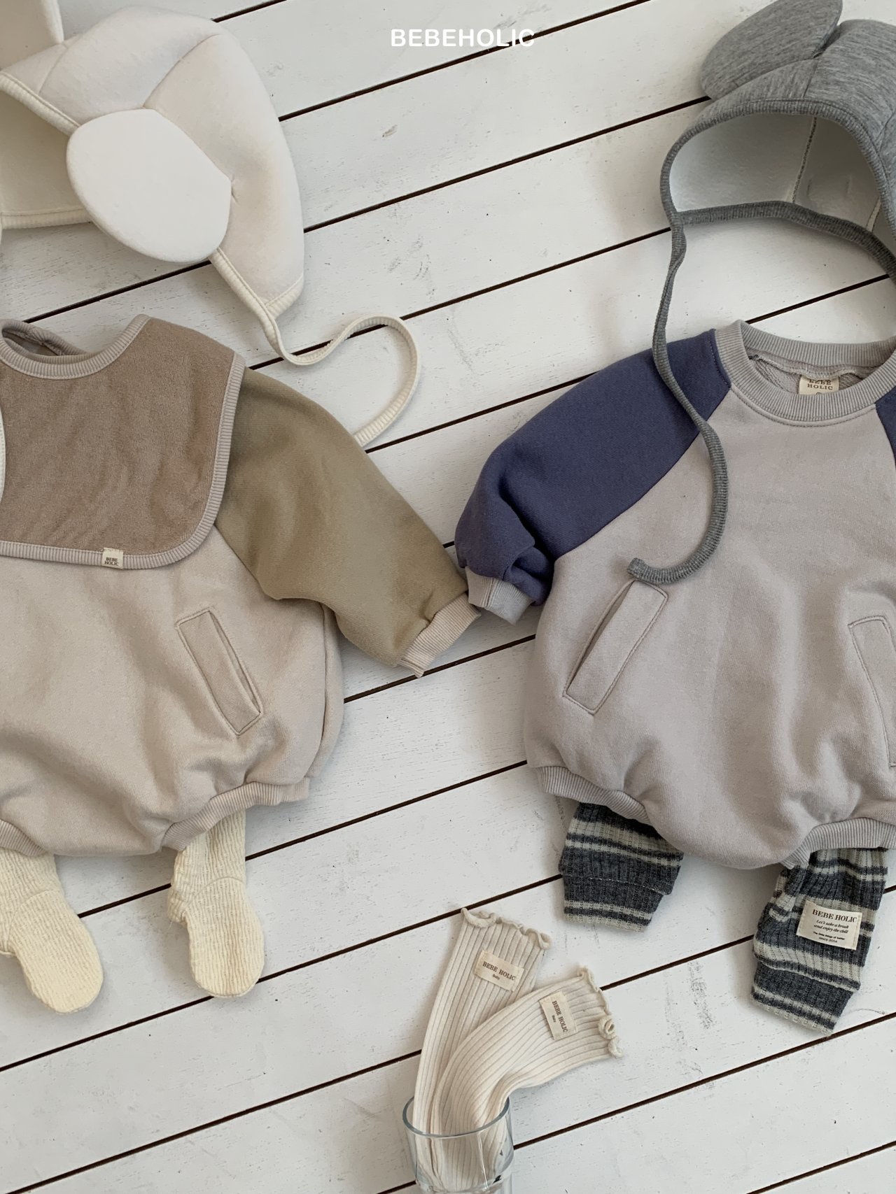 🌸預訂 韓國直送🌸🇰🇷BEBEHOLIC兩色拼色袖口袋長袖包屁衣