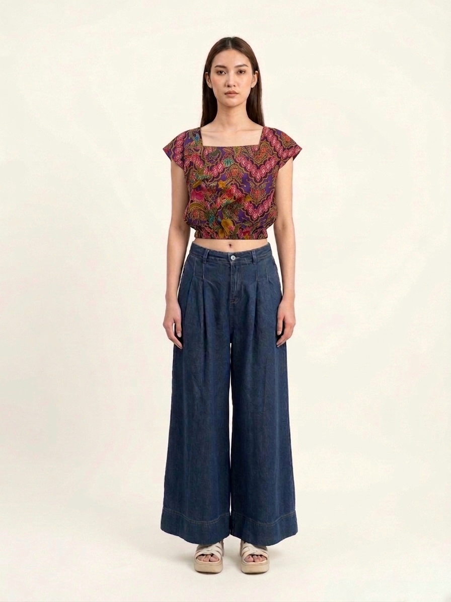 T3373 - Batik Square Neck Crop Top