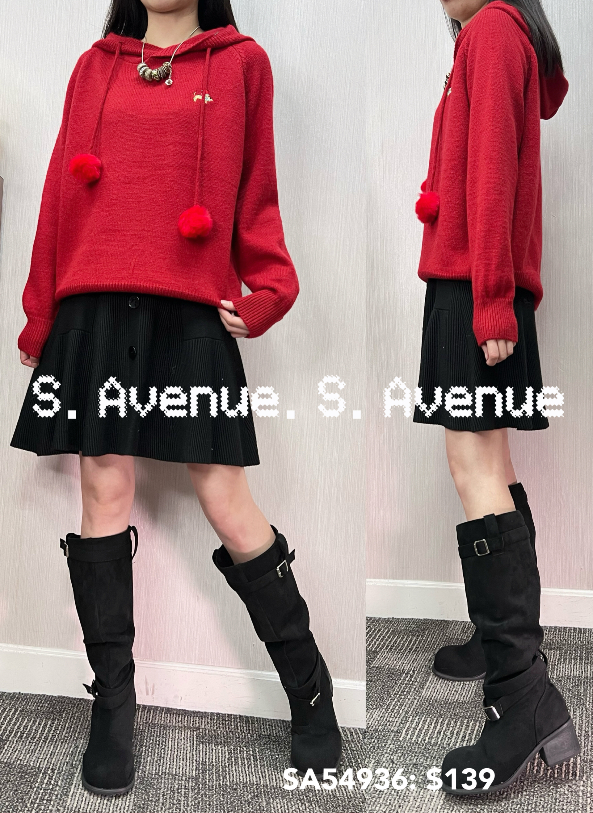 SA54936: 長袖有帽繡圖案冷top