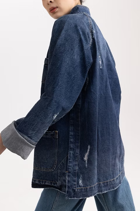 深藍仿古牛仔唐裝外套