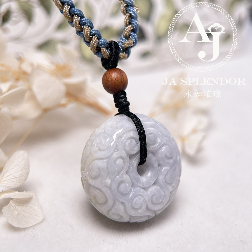 JN-3299 天然翡翠A玉 復古回紋順利招財黃翡精工雕刻平安扣