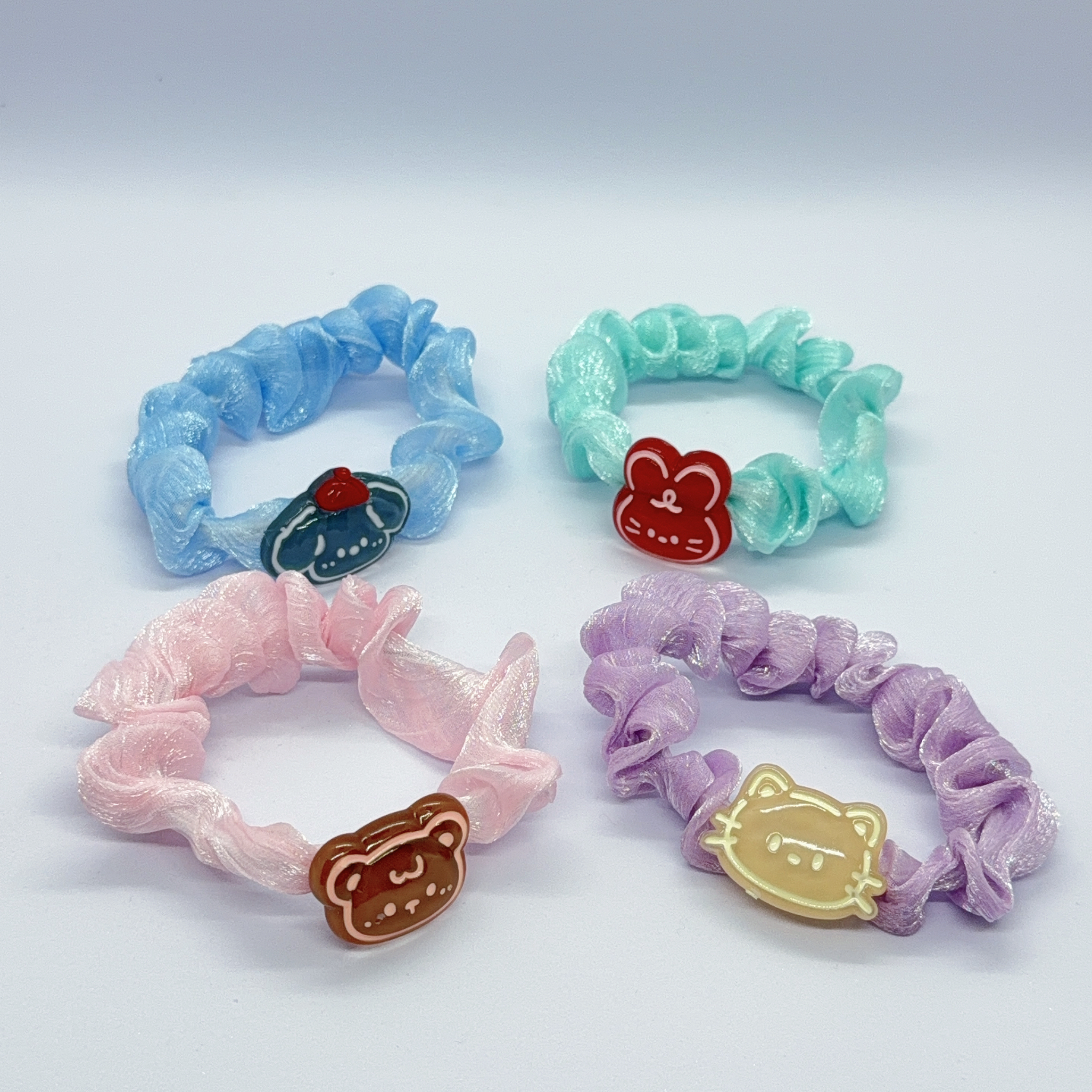 公仔飾牌布藝髮圈組 (4條裝) / Cute Charm Fabric Hair Tie Set (4 pcs) - 組合A