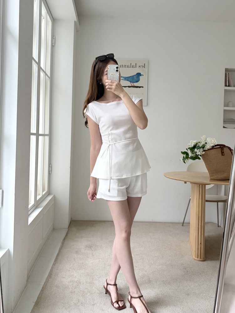 Elysian Boat Neck Belted Set (White)