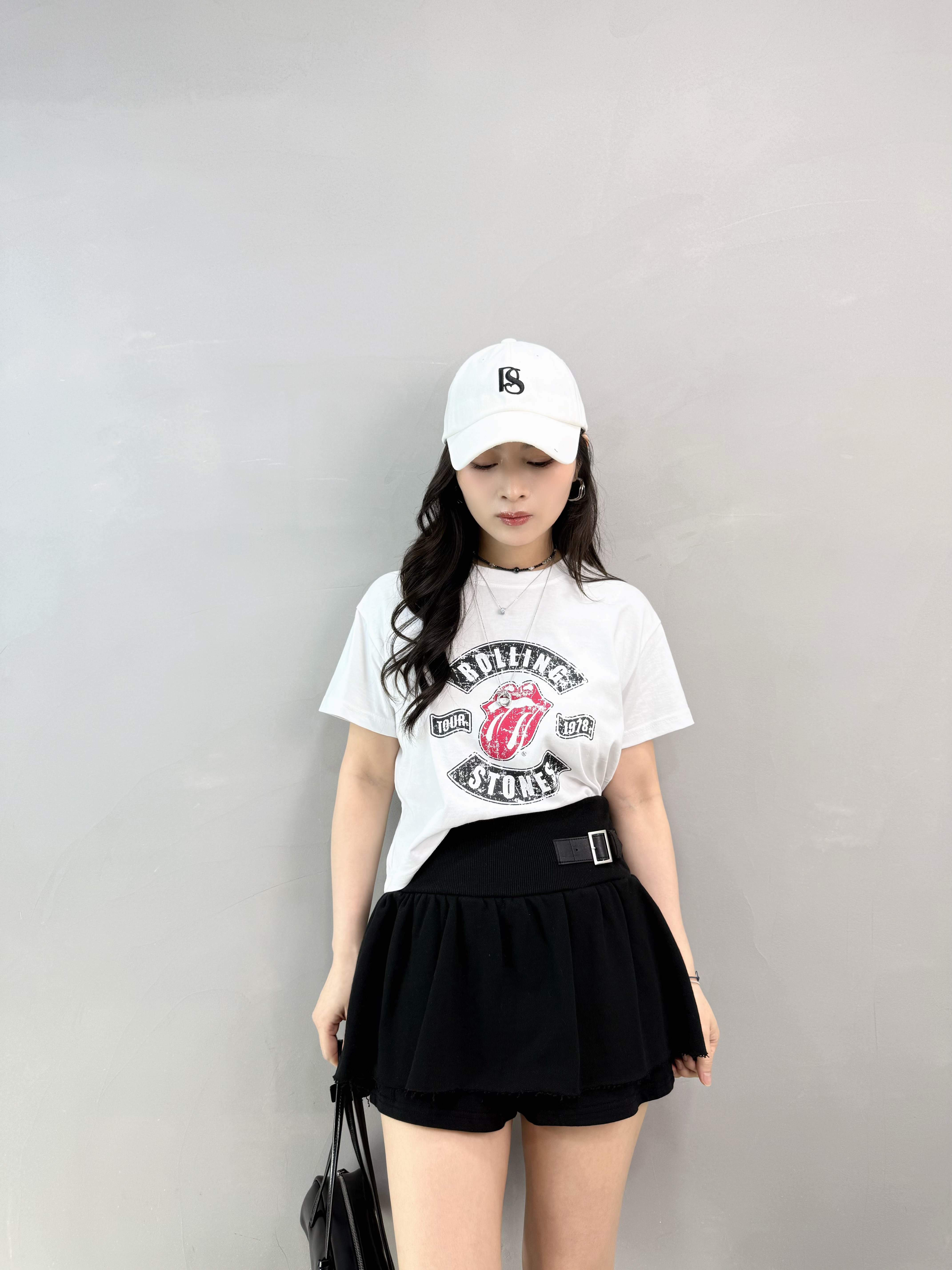 L71 皮扣棉質短裙褲