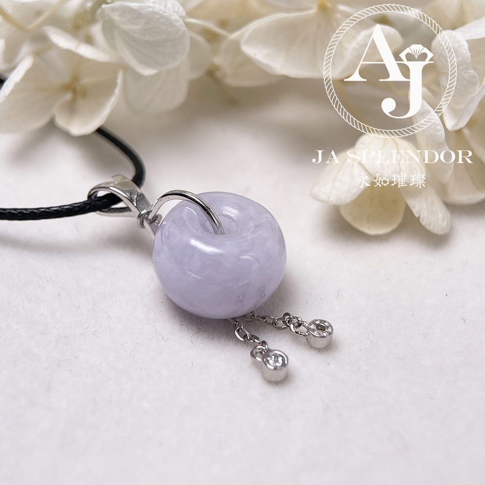 FBG26-H06 天然翡翠A玉 紫色小水泡平安扣純銀吊墜