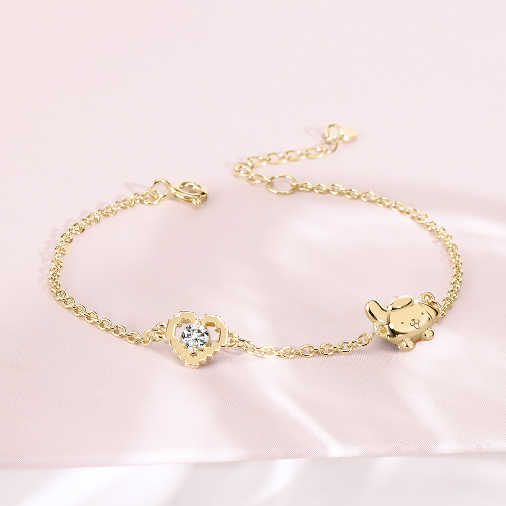 📦訂購 台灣限定 三麗鷗 SanrioＸSTORY 故事銀飾 30週年系列 Pom Pom Purin 布丁狗像素雷刻晶鑽純銀手鏈