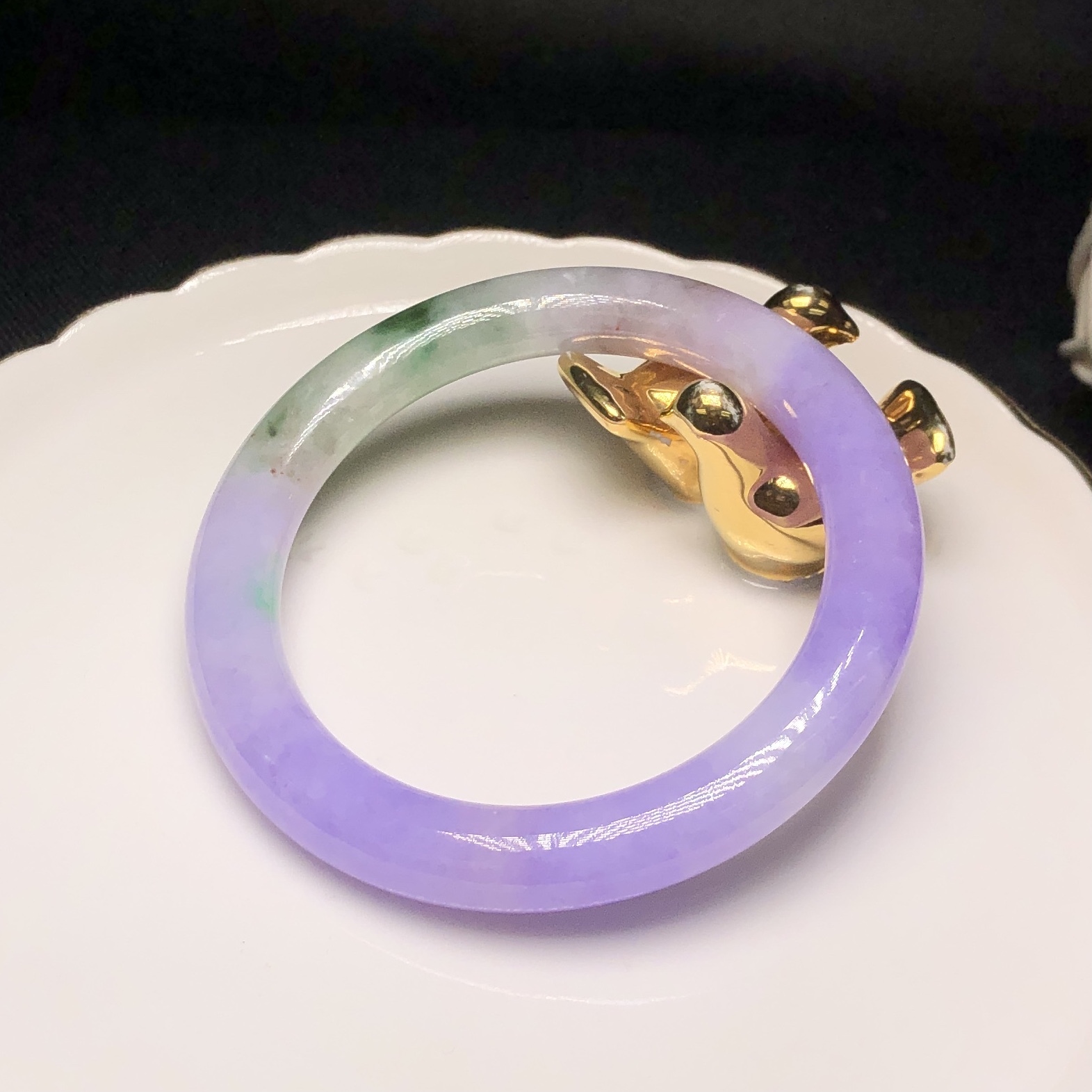 濃色正紫飄翠春彩圓鐲53.32