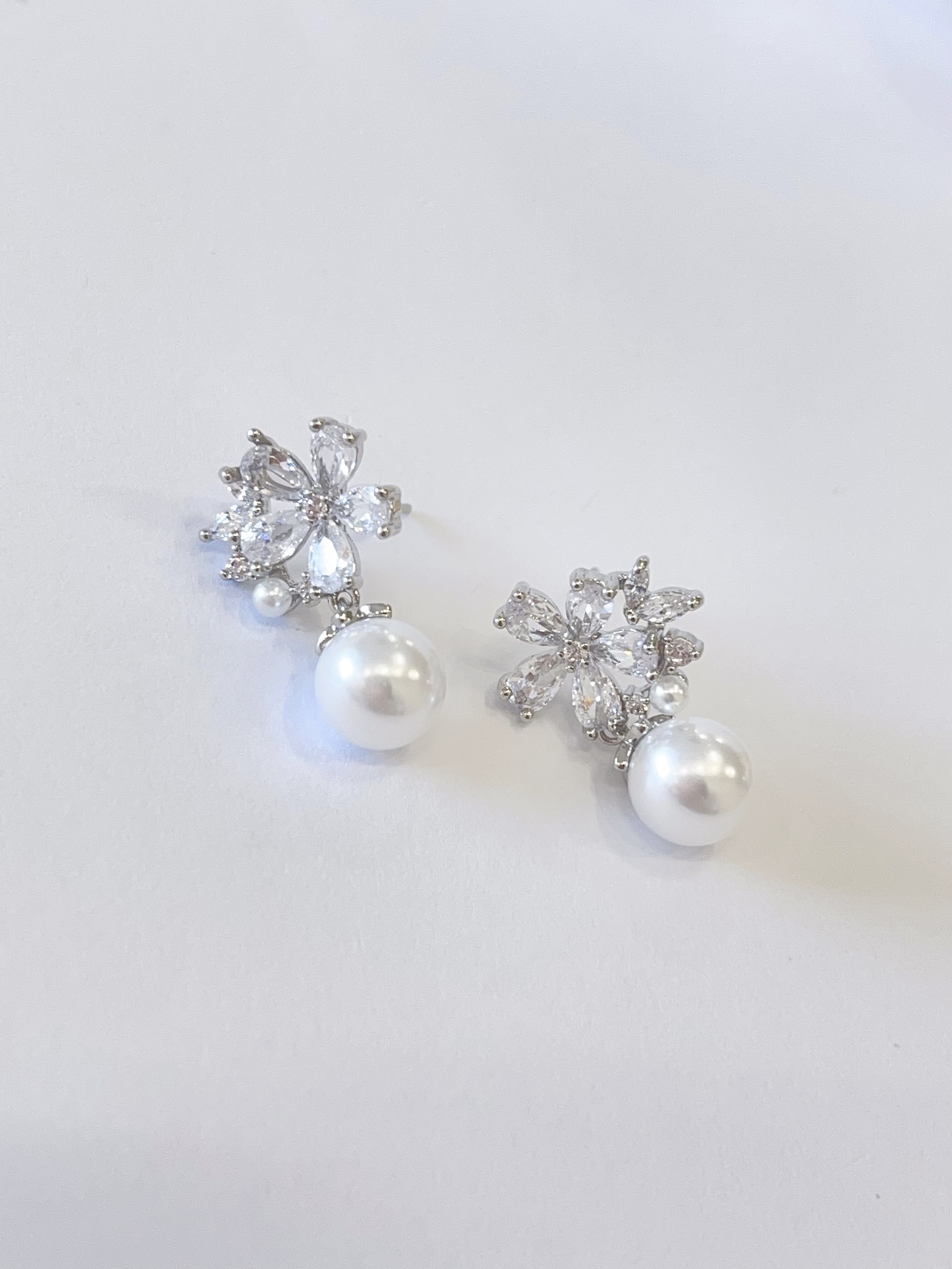 锆石花花珍珠耳坠耳环