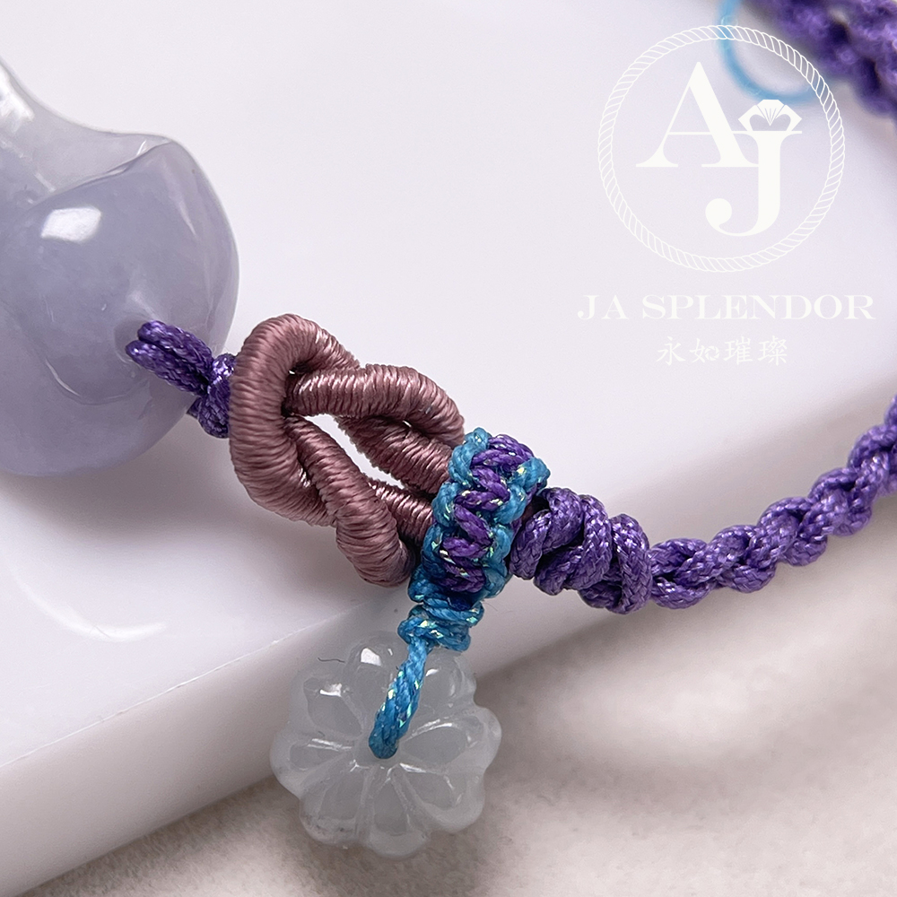 JN-3534 天然翡翠A玉- 春彩濃紫蓮花清心安神編織手繩