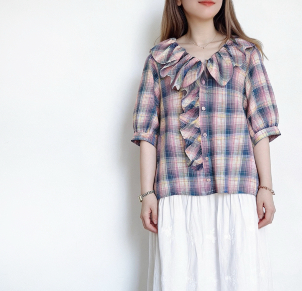 🌼初春優惠🍀 撞色格仔Ruffle Top