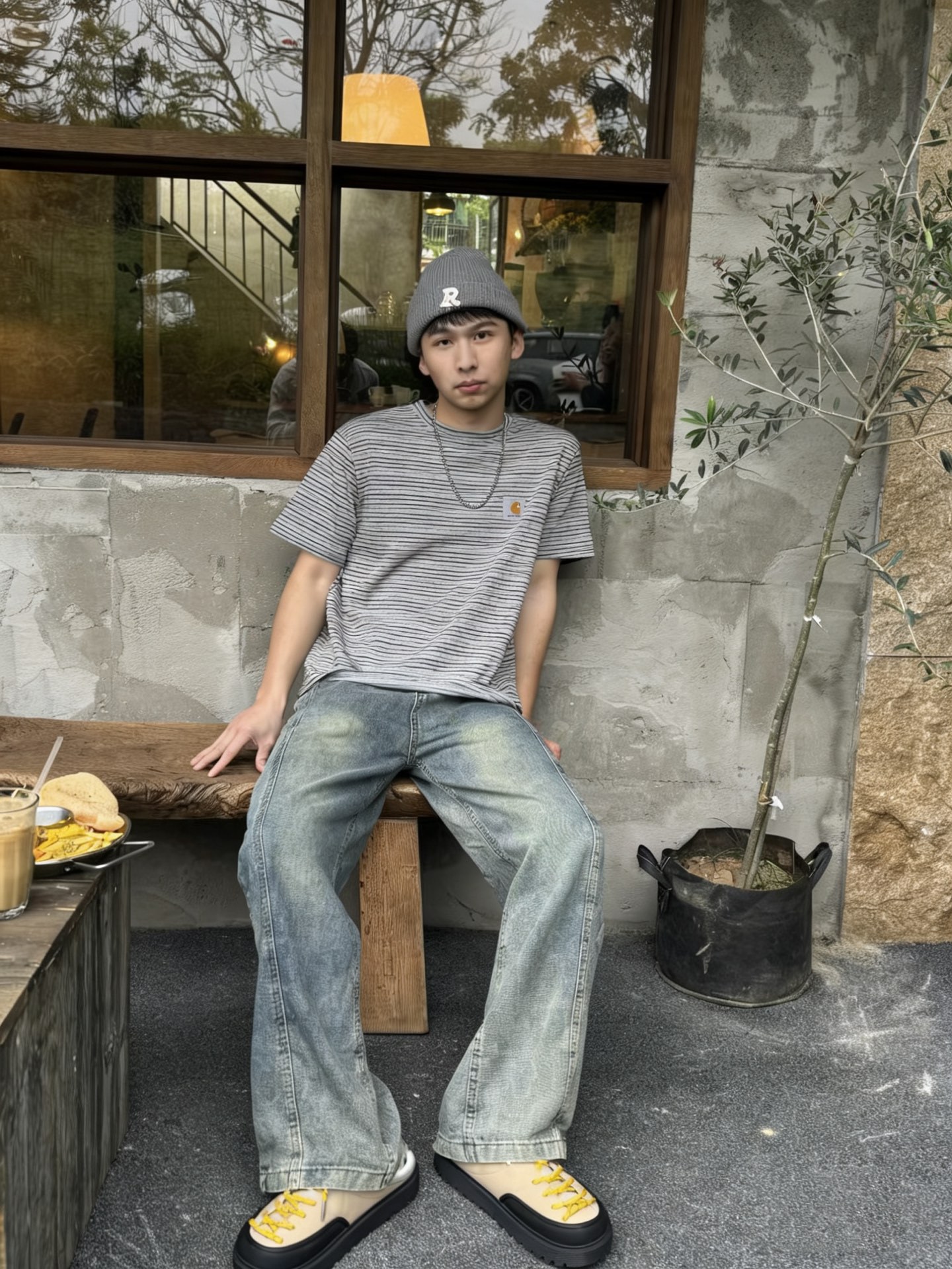 預訂 Car hartt 竹節棉條紋短袖Tee