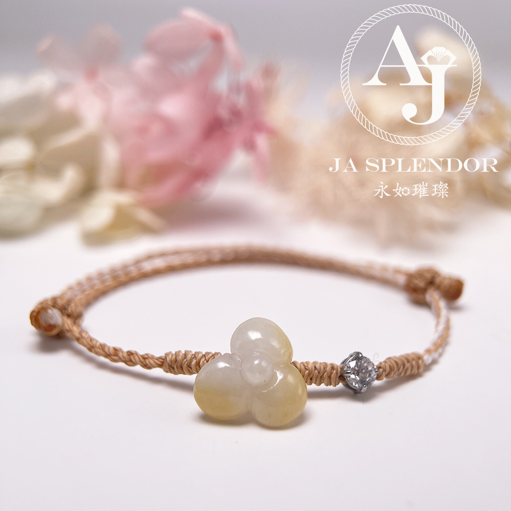 JN-3428 天然翡翠A玉-黃翡立體小花手繩