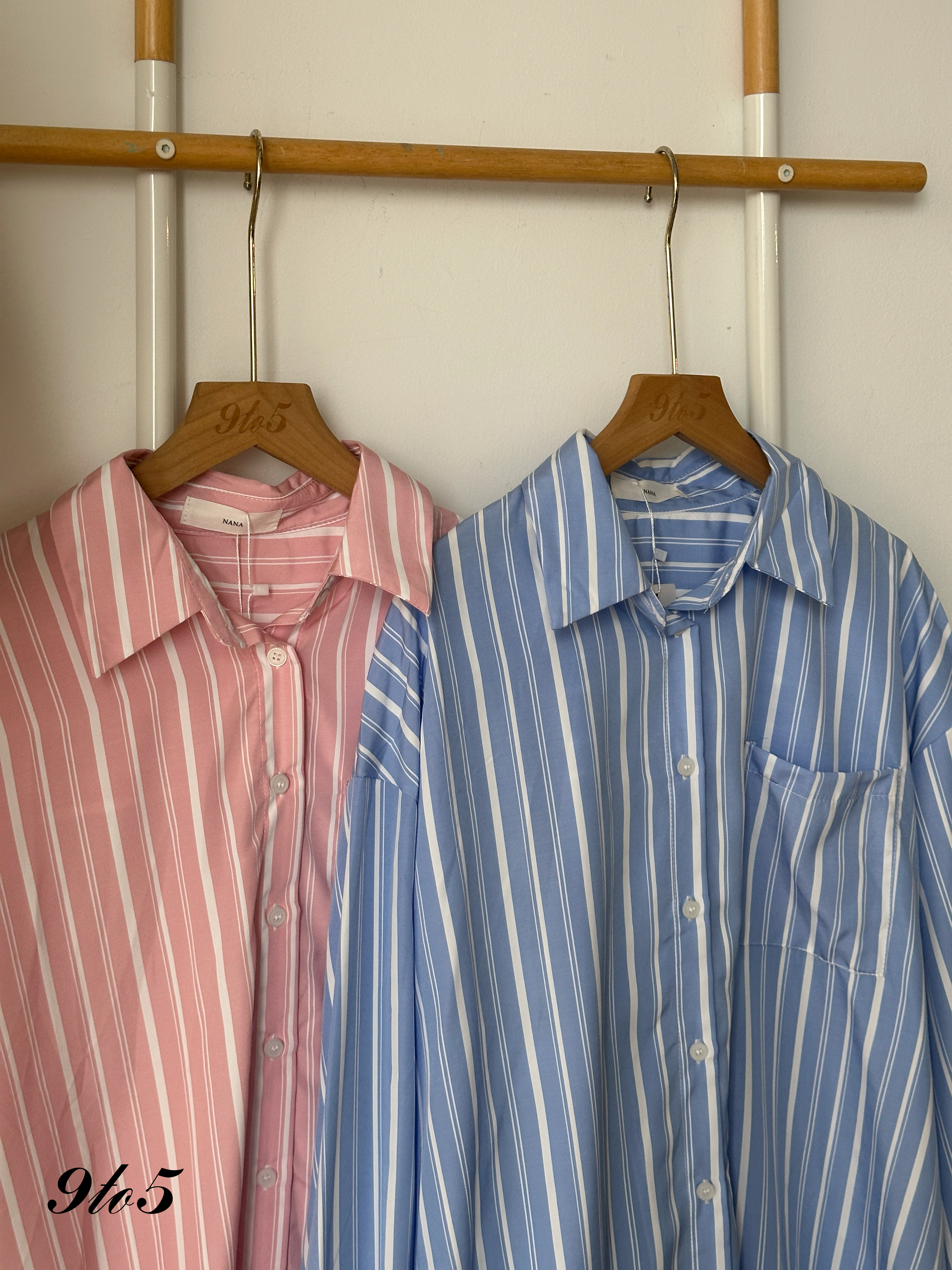 T4108 Oversize Stripe Shirt - Blue & Pink