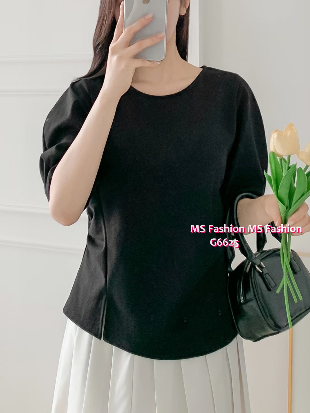 G6625 立體袖特色cutting top