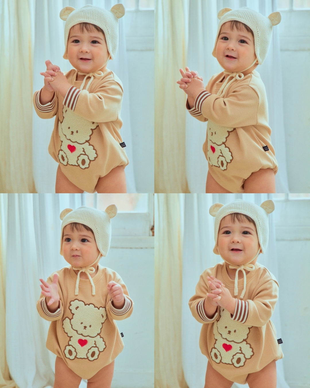 🌸預訂 韓國直送🌸🇰🇷OOTTBEBE兩色大熊仔毛毛貼花長袖包屁衣