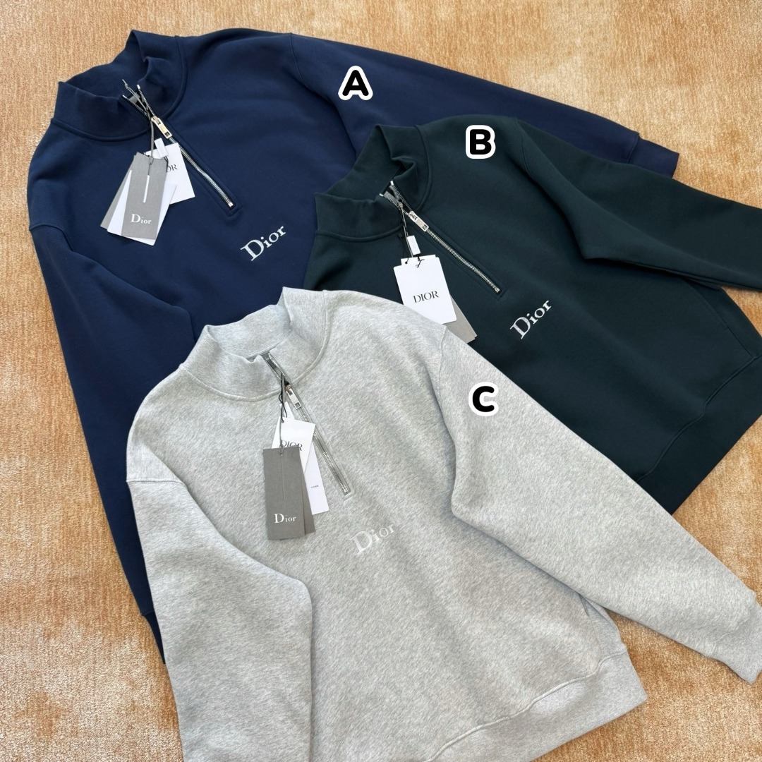 【頂級原單】Dior Sweatshirt à col zippé 刺繡標誌拉鍊領抓絨衛衣