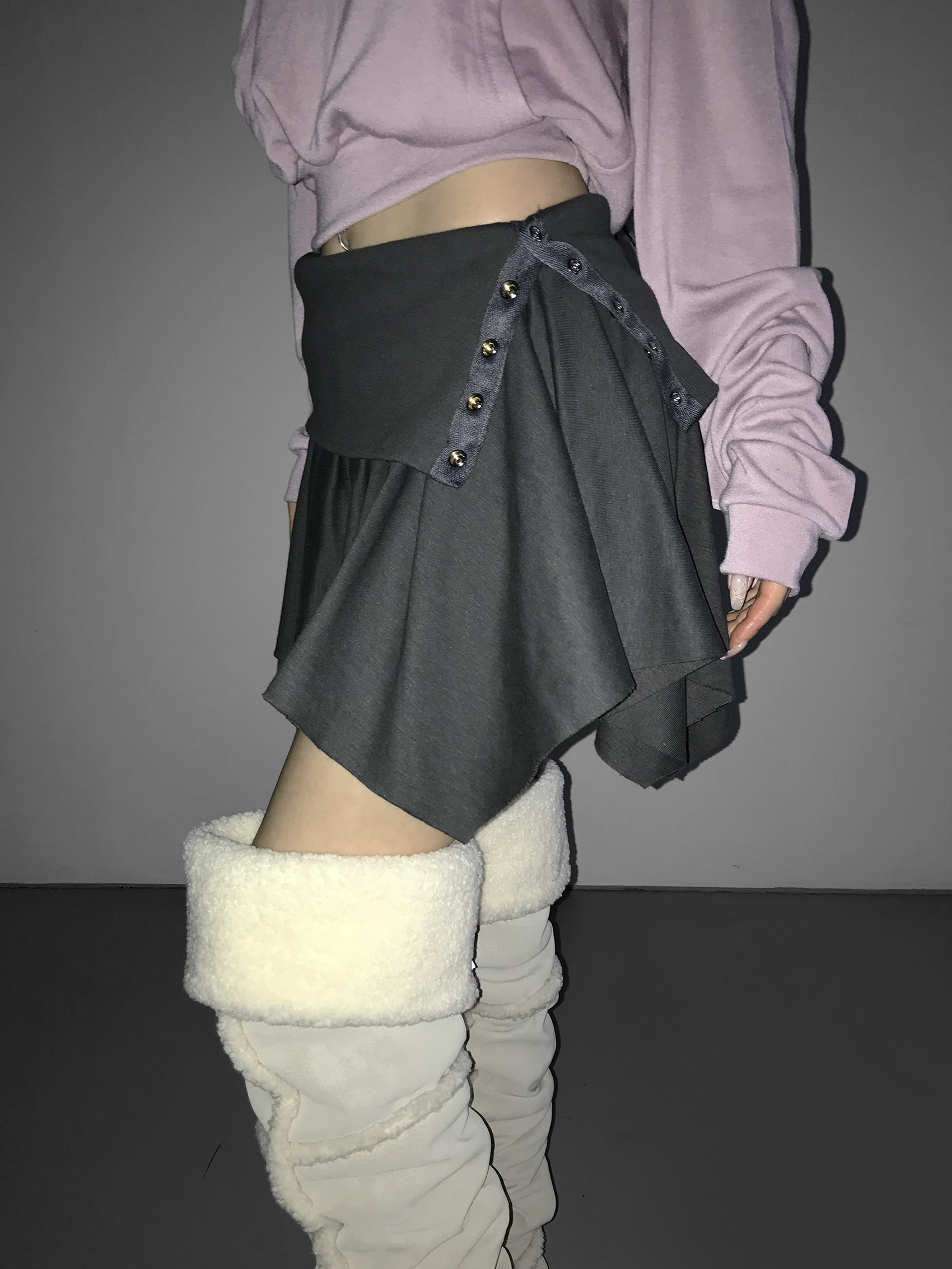 Snap Button Ruffle Mini Skirt