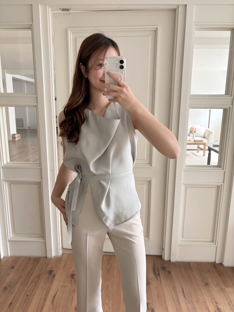 Camille Draped Wrap Blouse (Mint)