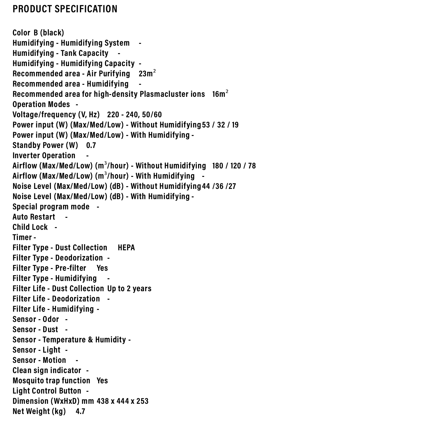 Sharp 23m³ Mosquito Catcher Air Purifier (FPJM30LB)
