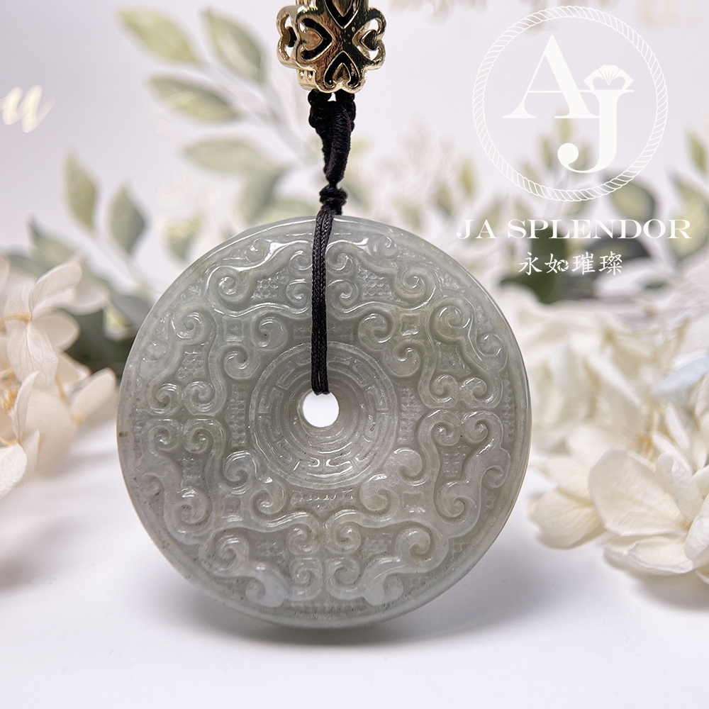 JN-3113 天然翡翠A玉 特大復古回紋雕刻平安扣