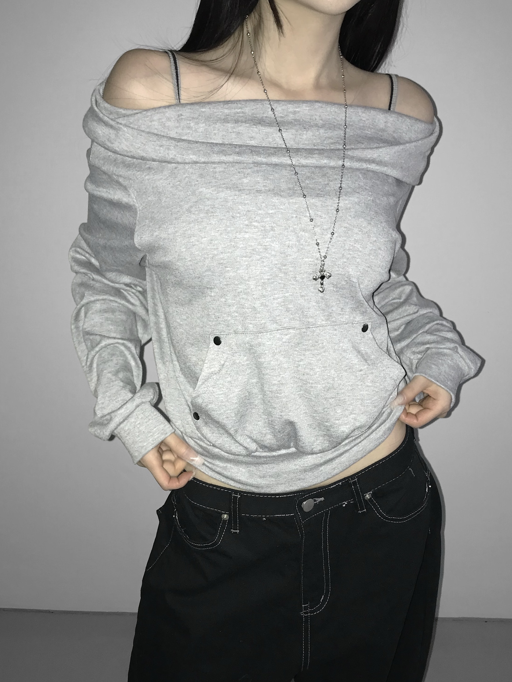 Soft Off-Shoulder Cropped Hoodie
