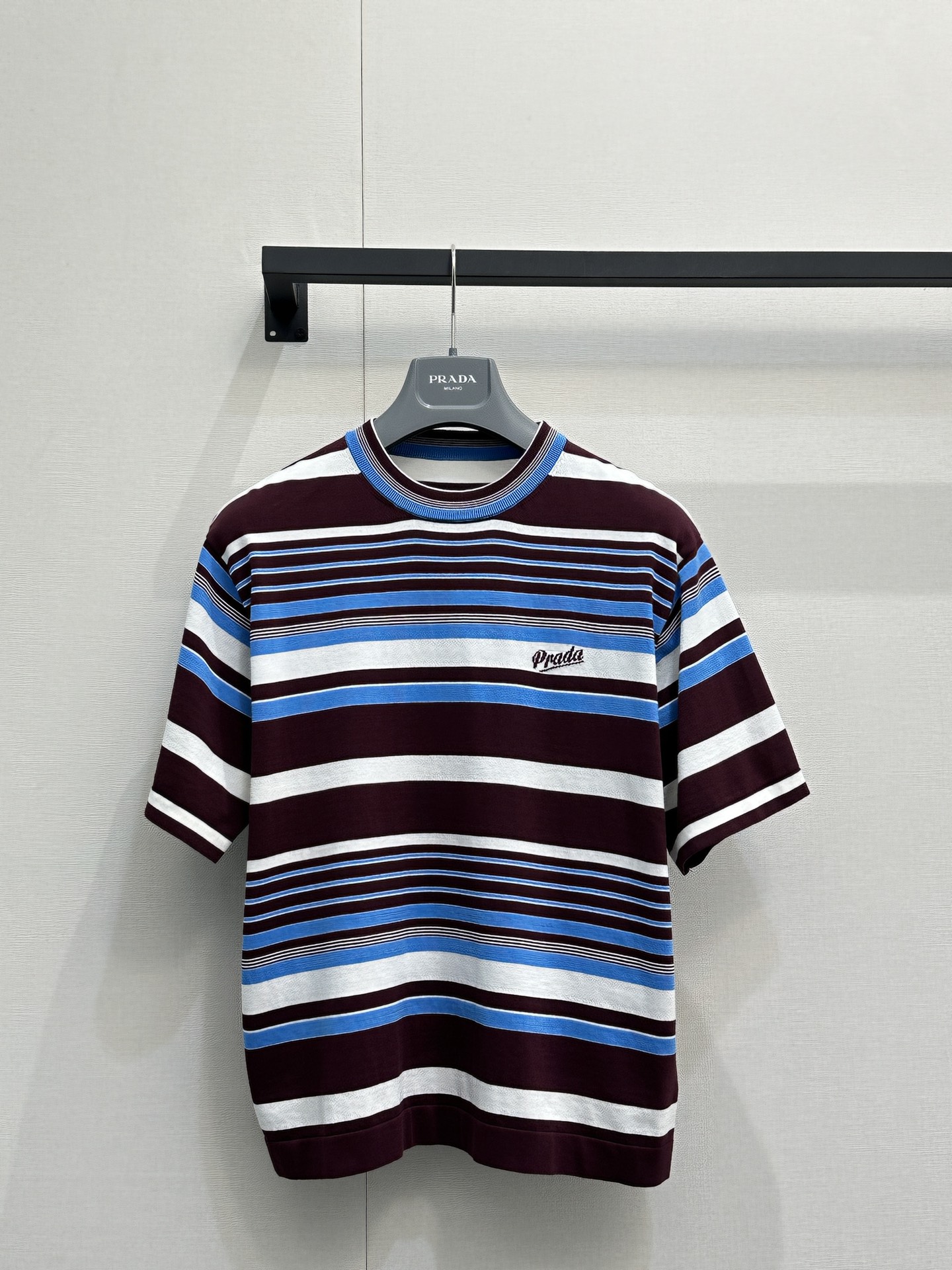 PRADA  圓領條紋針織短袖Tee 