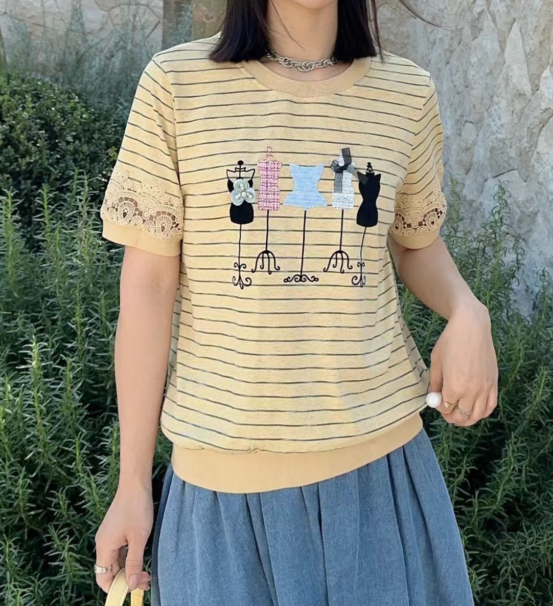 棉料通花袖top(胸 M38寸 L40寸 XL42寸)