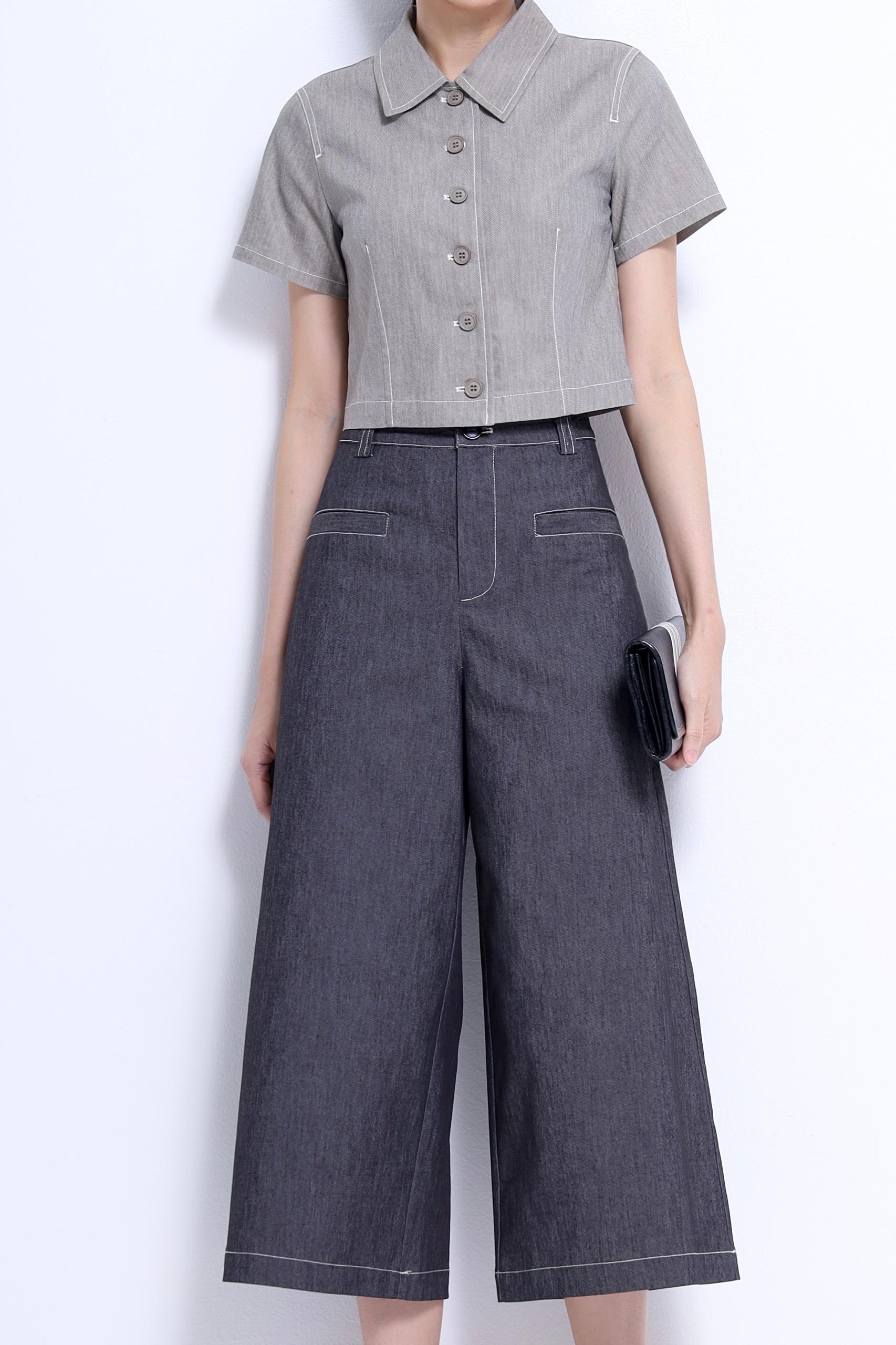 CB2750 Contrast Stitch Cropped Top