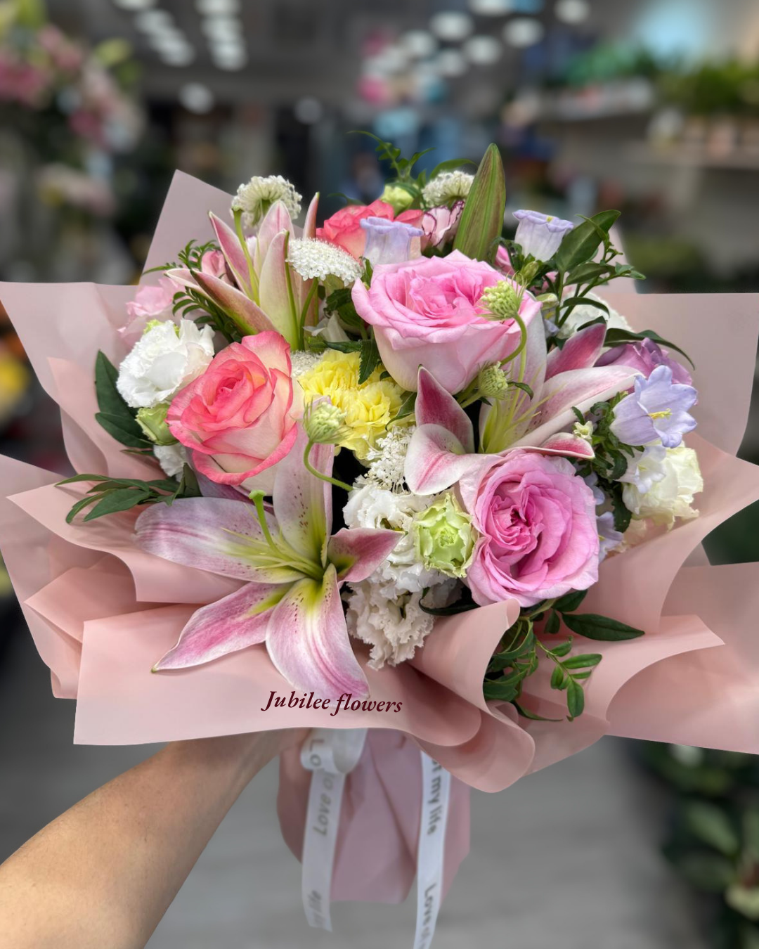 粉百合 玫瑰 洋桔梗 花束