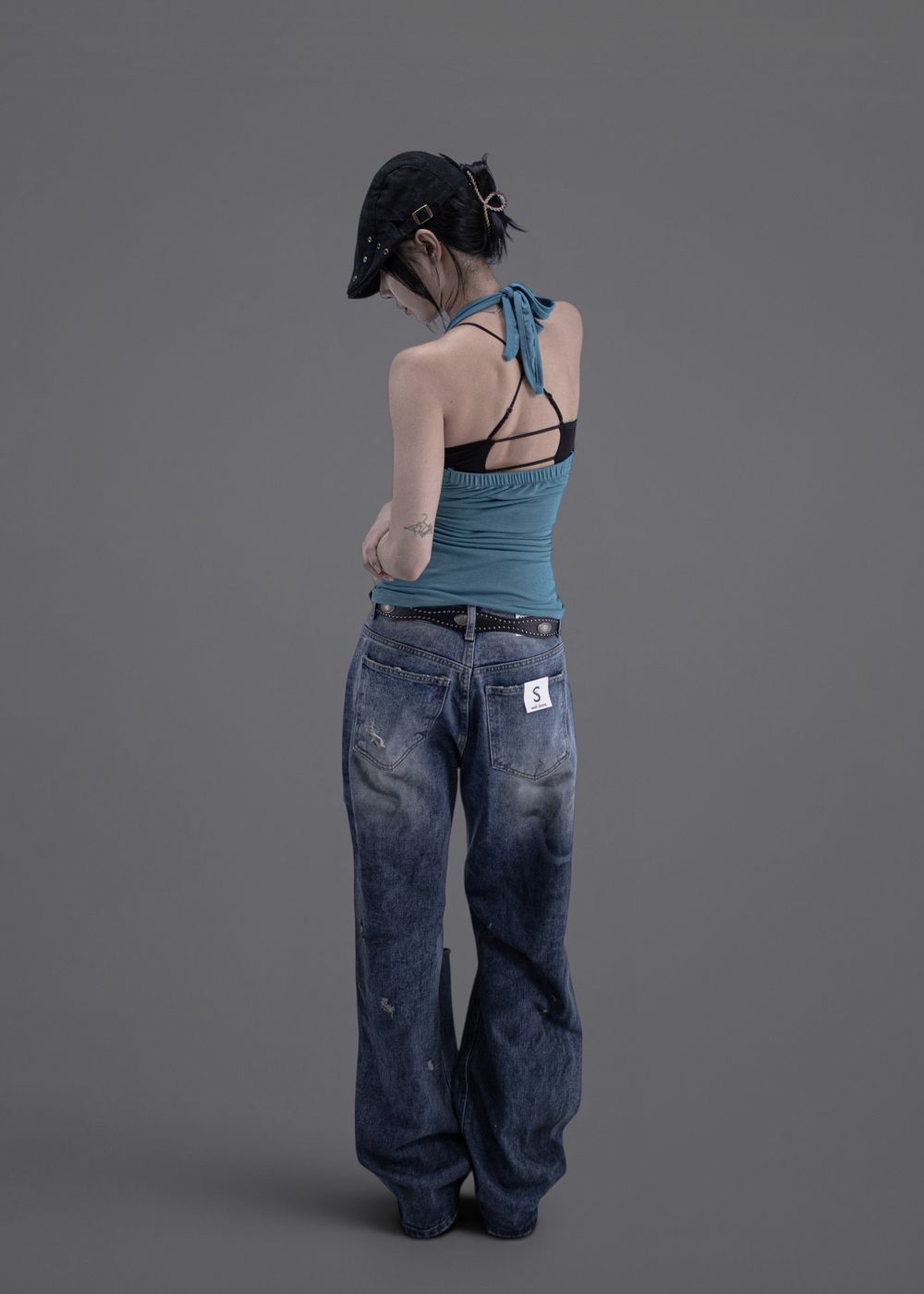 Studded Ruched Halterneck Top