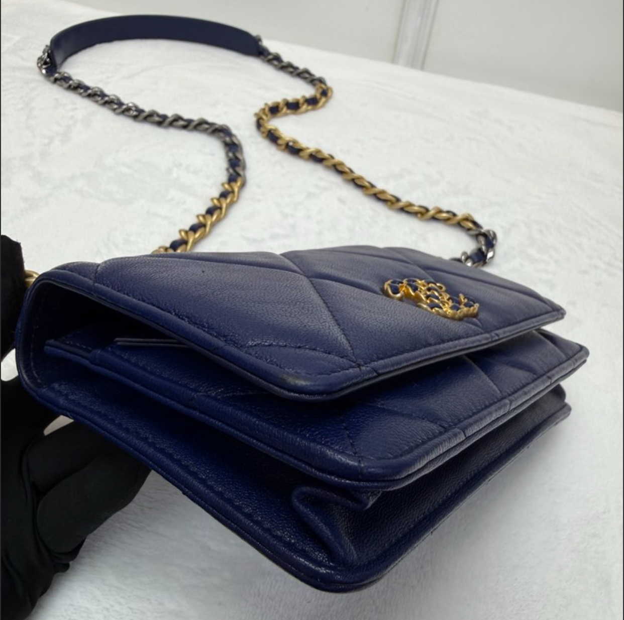 Chanel香奈兒WOC 19bag 鏈條斜挎包 深藍色