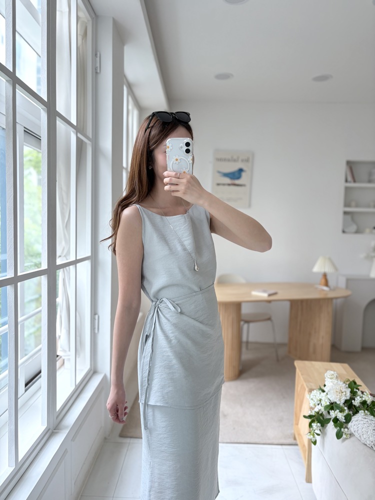 Boat Neck Layered Dress (Mint)