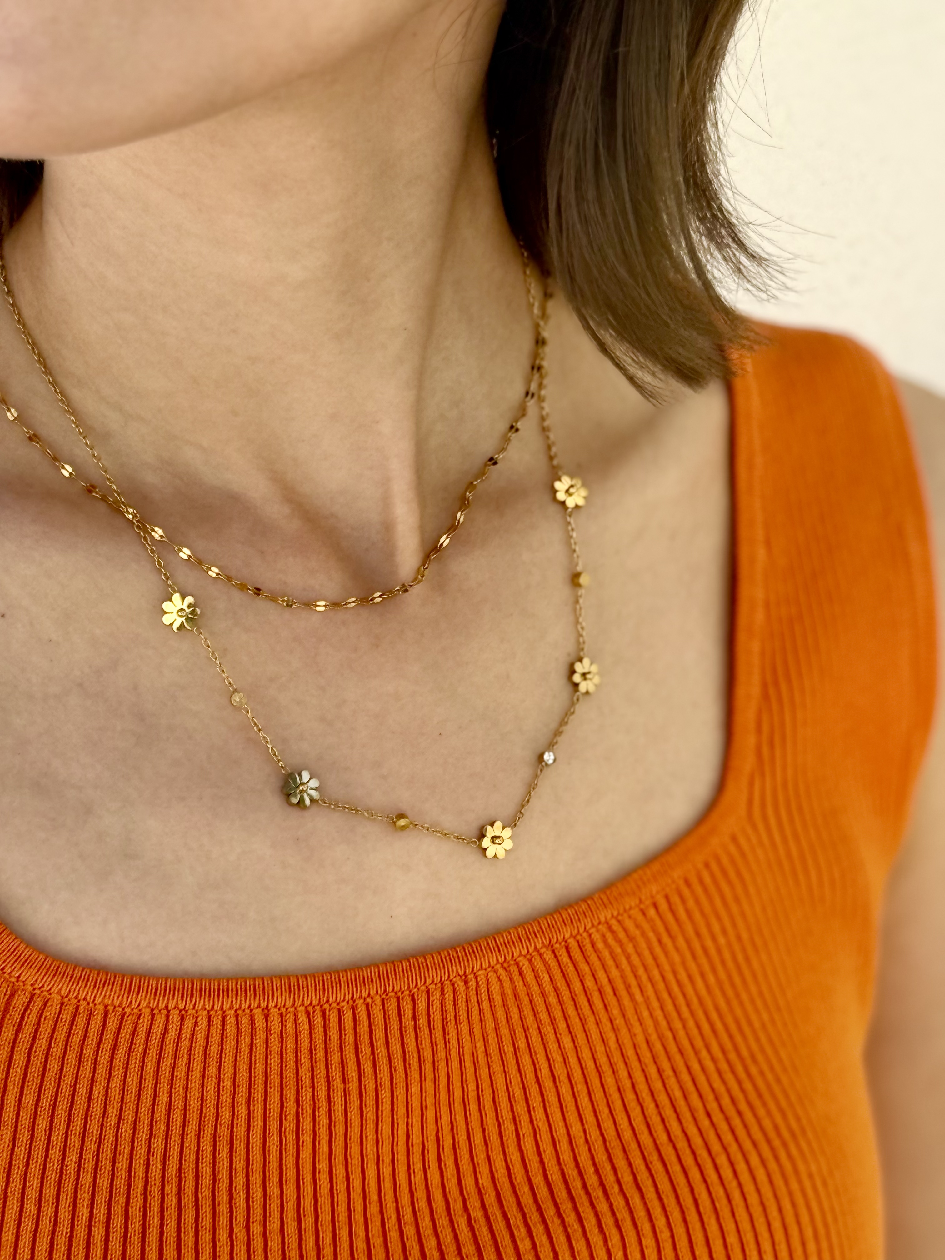 Gold flower set stainless necklace
